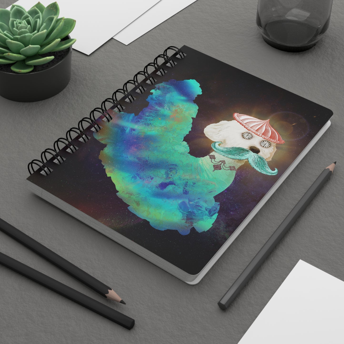 Surreal Astro Dog of Time Spiral-Bound Lined Notebook
