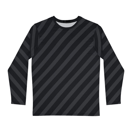 Black + Gray Diagonal Stripes Men's Long Sleeve Shirt