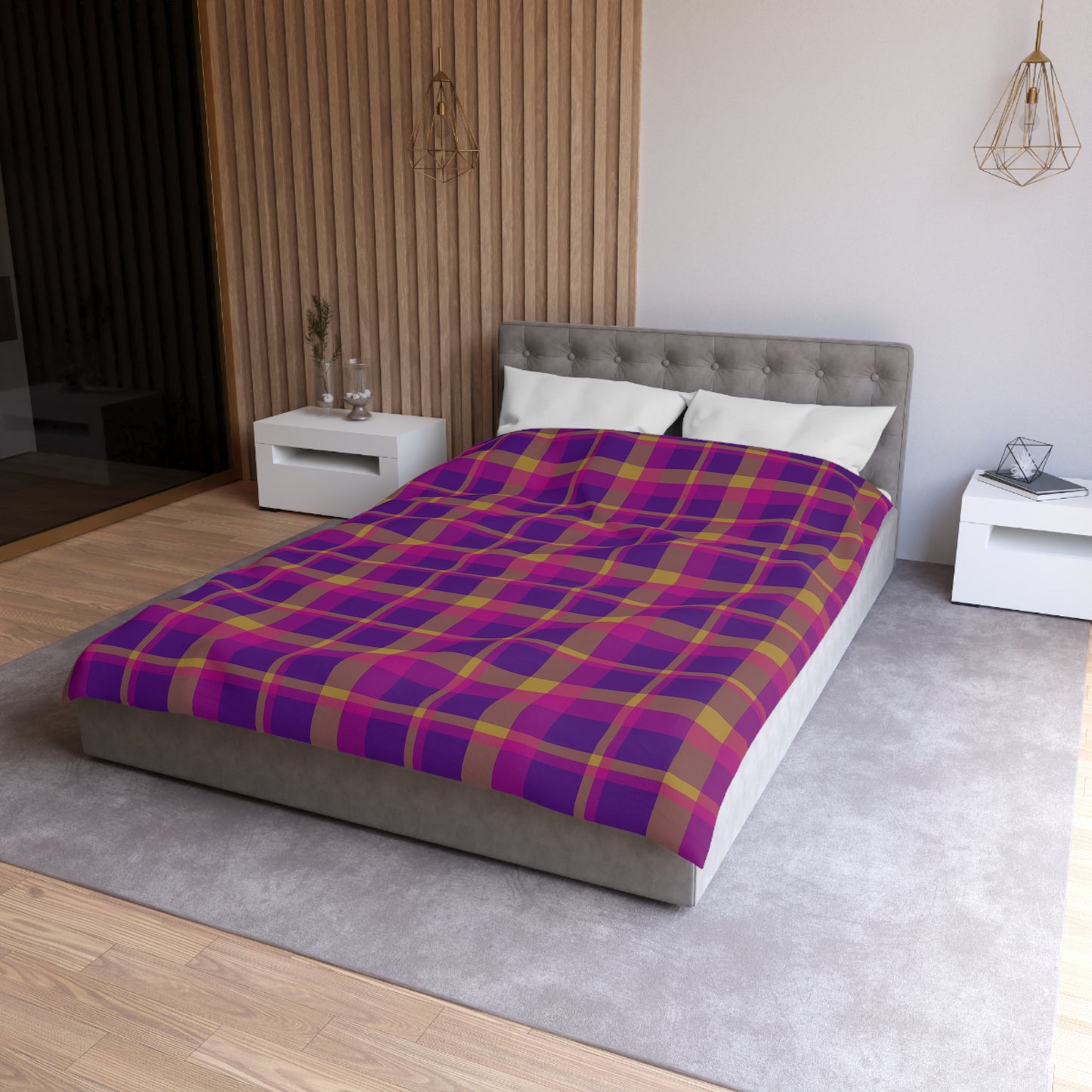 Yellow + Magenta Plaid Woven Duvet Cover