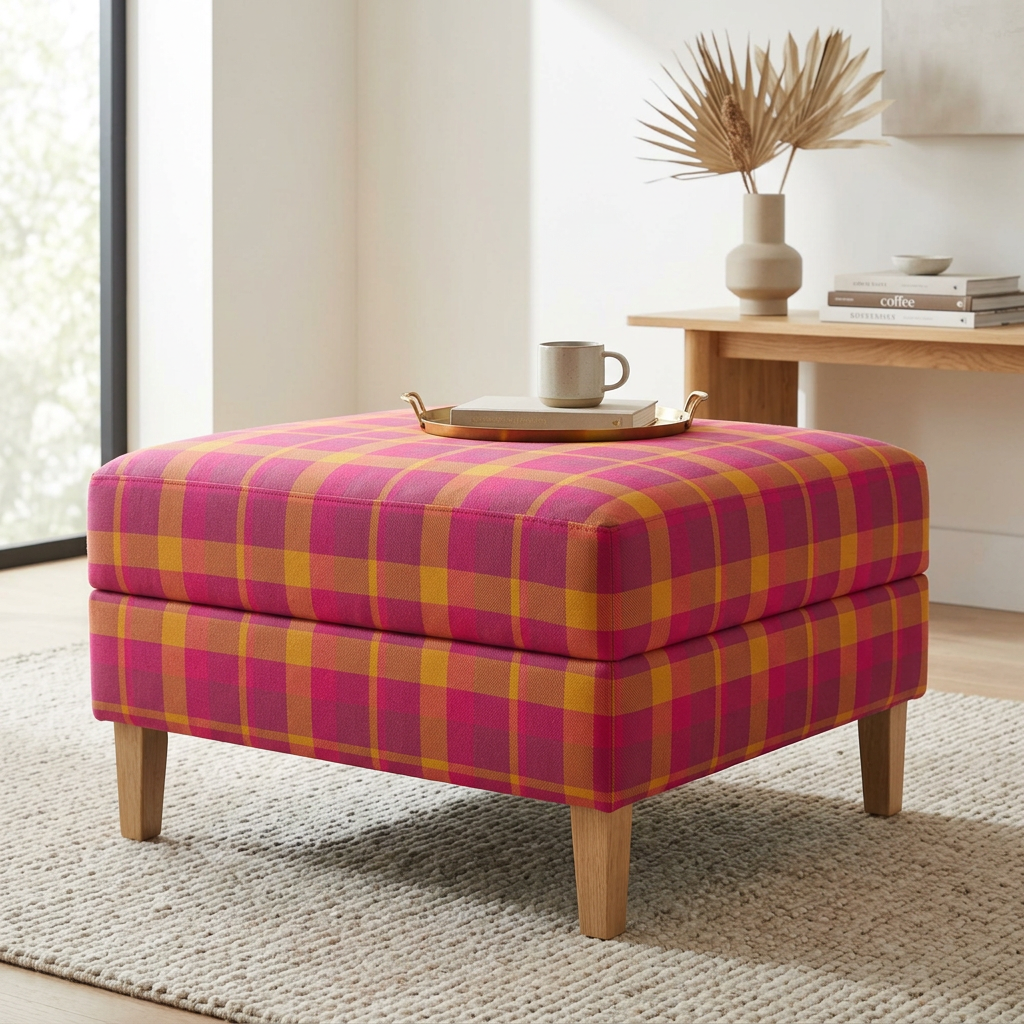 Pink + Yellow Plaid 100% Cotton Twill Fabric