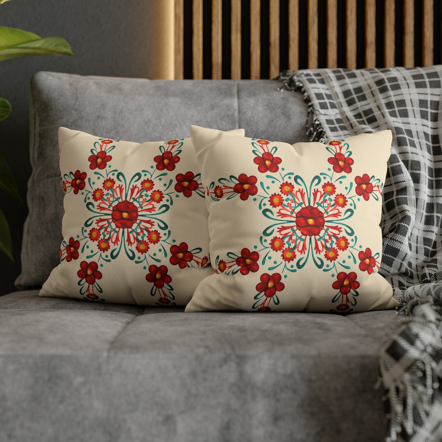 Painted Summer Flowers Faux Suede Throw Pillow Case (multi sizes)