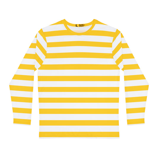 Yellow + White Striped Men's Long Sleeve Shirt