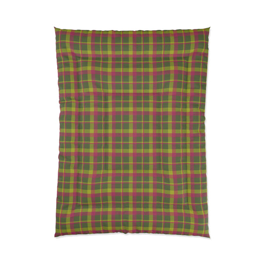Muted Green + Pink Plaid Bedroom Comforter (Twin, Twin XL, Queen, King)