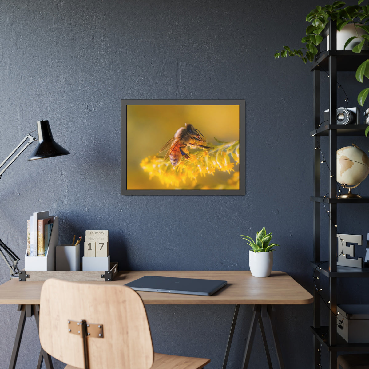 Golden Honey Bee Framed Print | Nature Photography