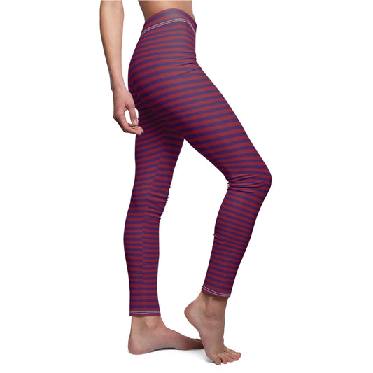 Red + Purple Skinny Striped Women's Super Soft Leggings
