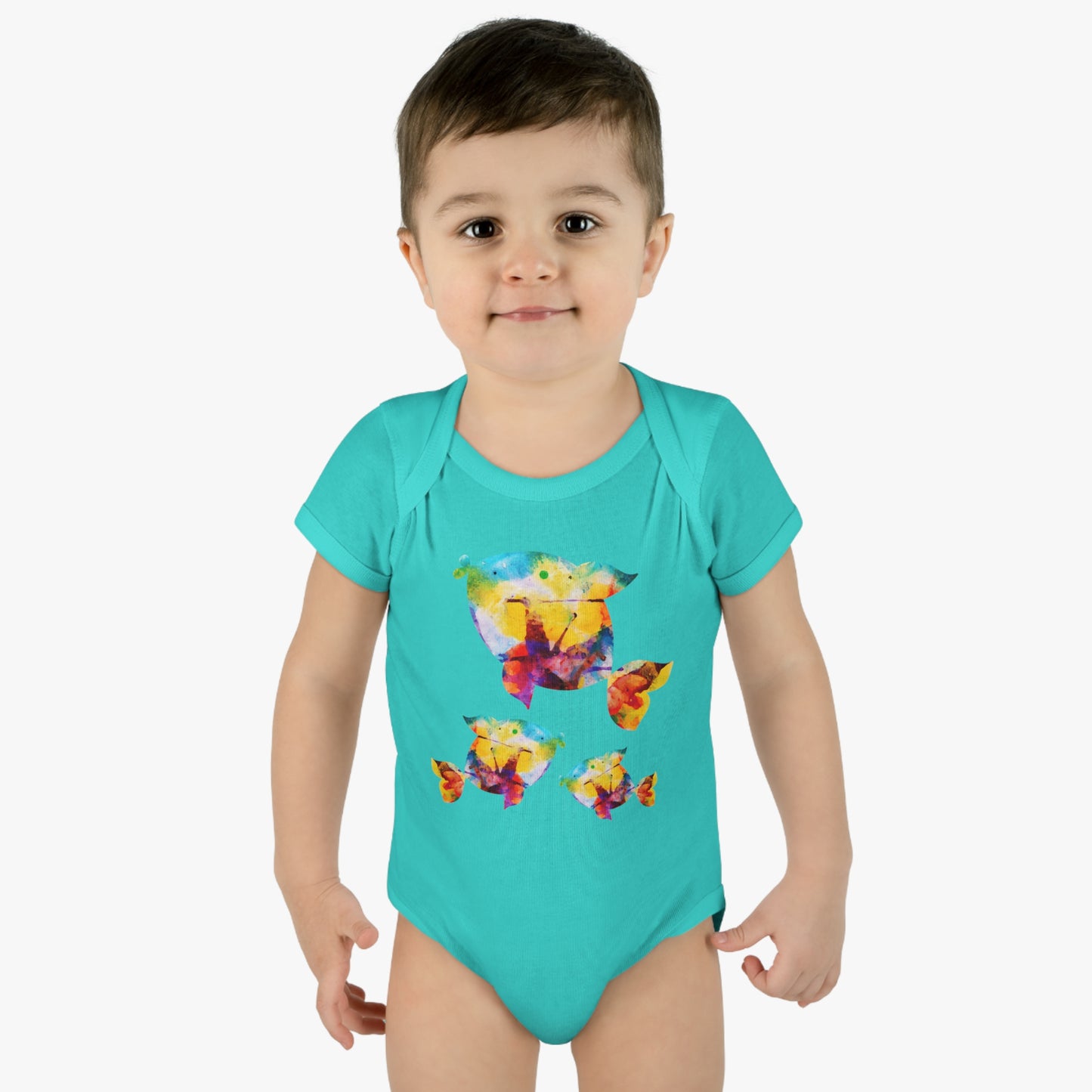 Happiness is a Painted Fish Baby Onesie 6M-18M (multicolors)
