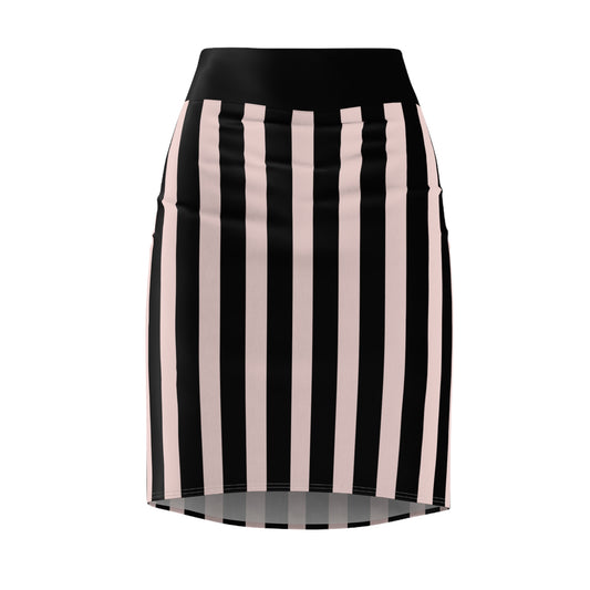 Gently Pink + Black Striped Women's Pencil Skirt