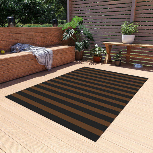Black + Brown Striped Outdoor Rug