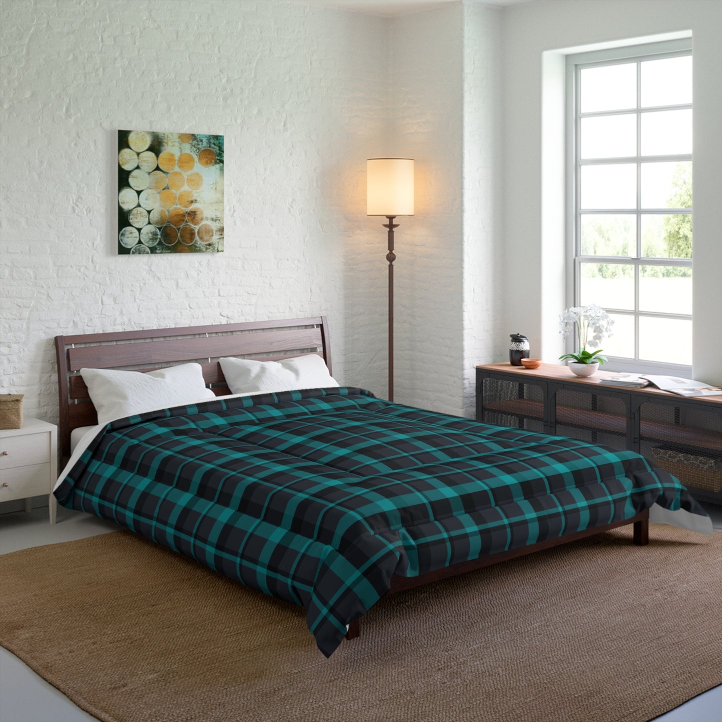Muted Purple + Green Plaid Polyester Comforter