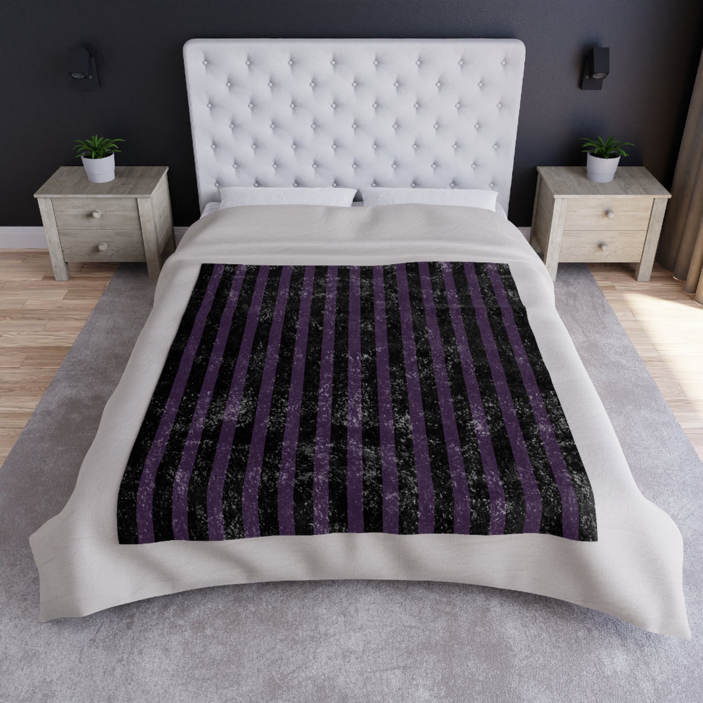 Purple + Black Striped Crushed Velvet Blanket