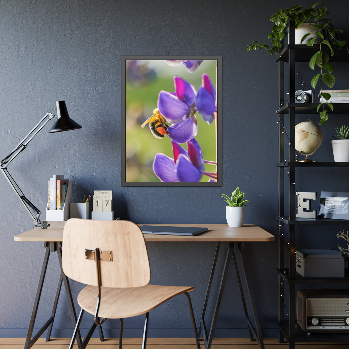 Bumble Bee Pollinates Lupine Flowers Framed Print | Nature Photography