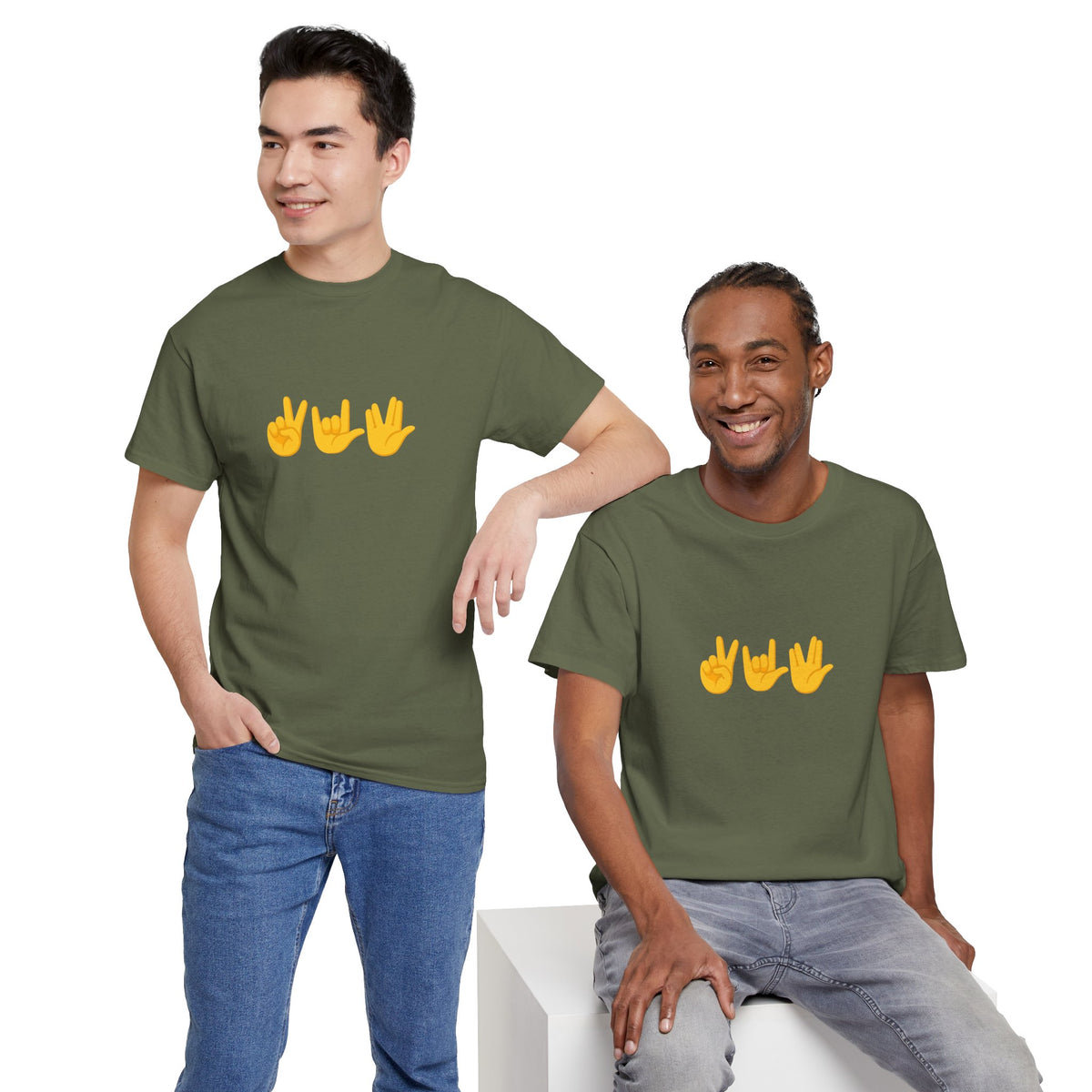 Peace, Love, Live Long Emoji Adult 100% Cotton T-Shirt (Multicolors)