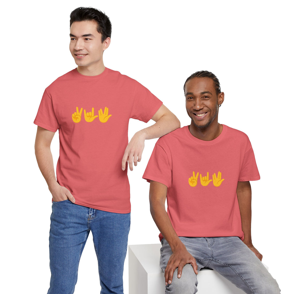 Peace, Love, Live Long Emoji Adult 100% Cotton T-Shirt (Multicolors)