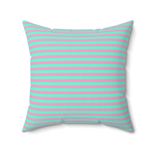 Pink + Teal Striped Faux Suede Throw Pillow
