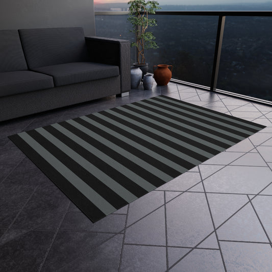 Black + Gray Striped Outdoor Rug
