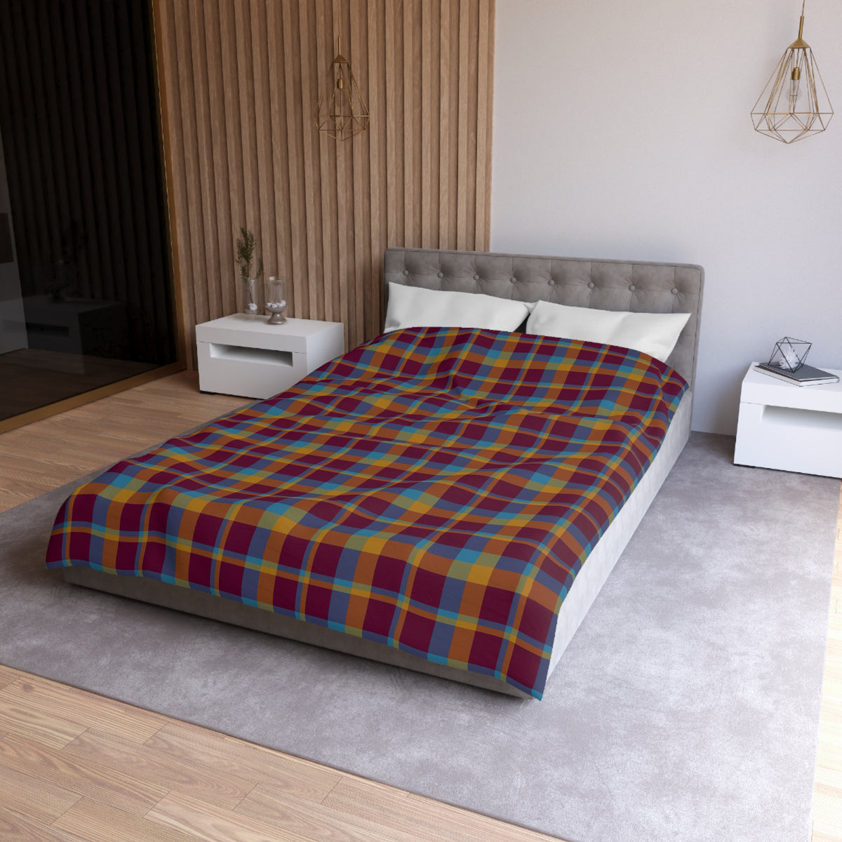 Mustard + Plum Plaid Woven Duvet Cover