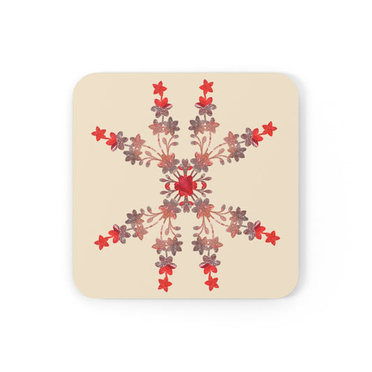 Painted Flower Bouquet 4-Piece Corkwood Coaster Set