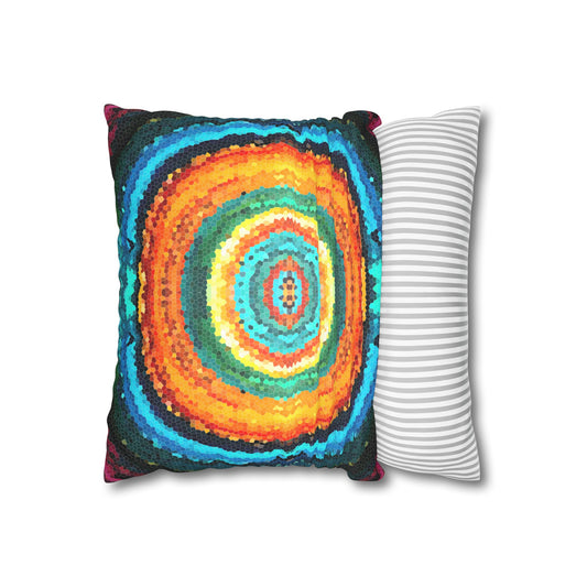 Pixel Mosaic Teal Orange Faux Suede Throw Pillow Case (multi sizes)