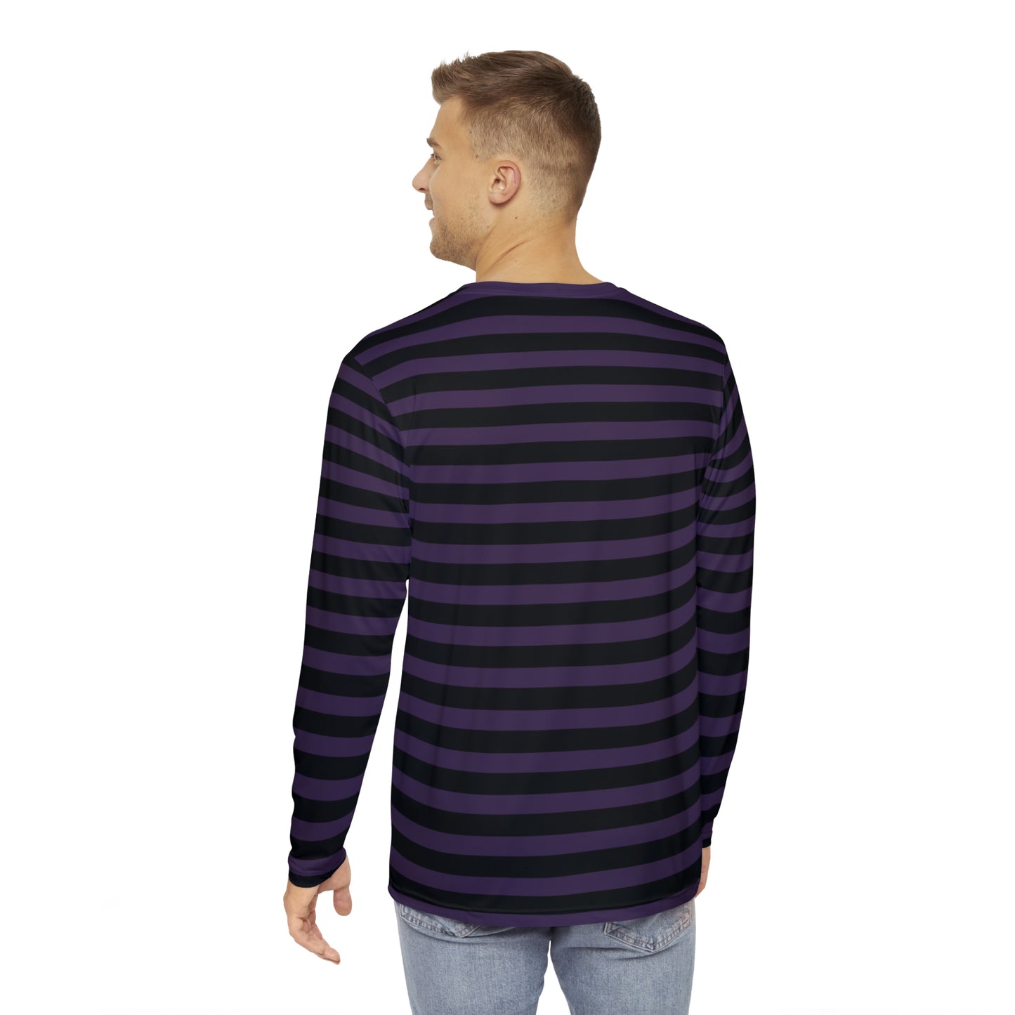 Purple + Black Striped Men's Long Sleeve Shirt