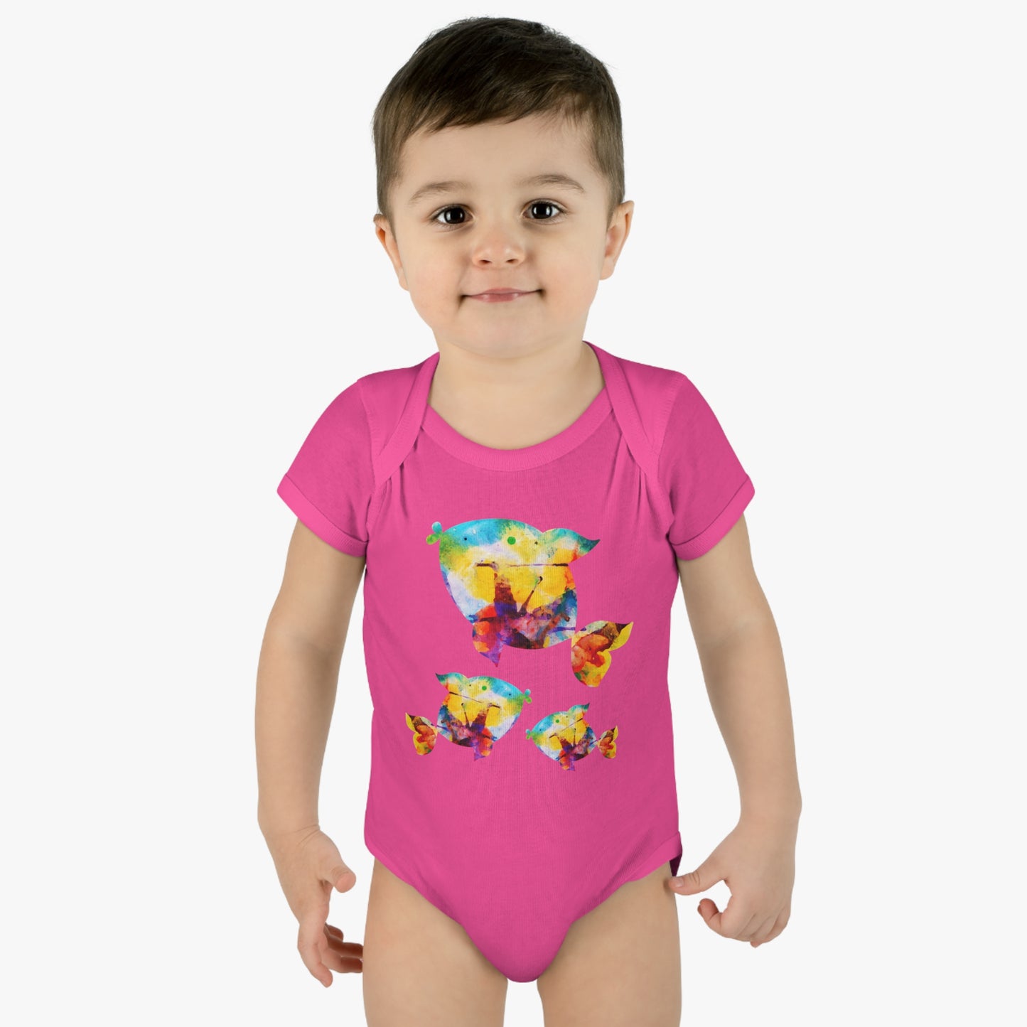 Happiness is a Painted Fish Baby Onesie 6M-18M (multicolors)