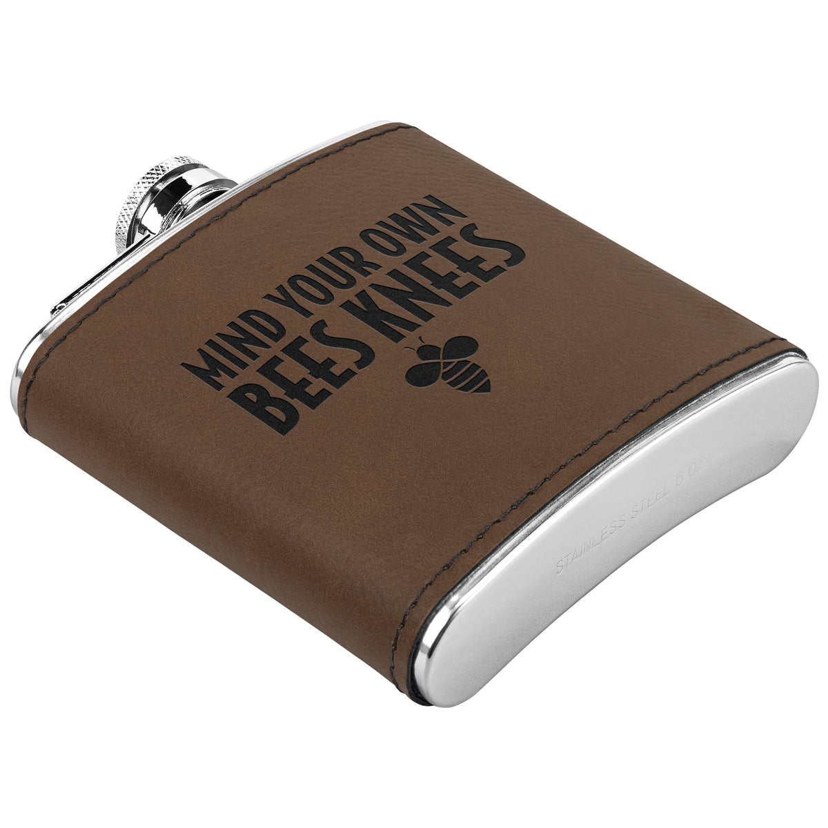 Mind Your Own Bees Knees Leather-Wrapped Stainless Steel Flask