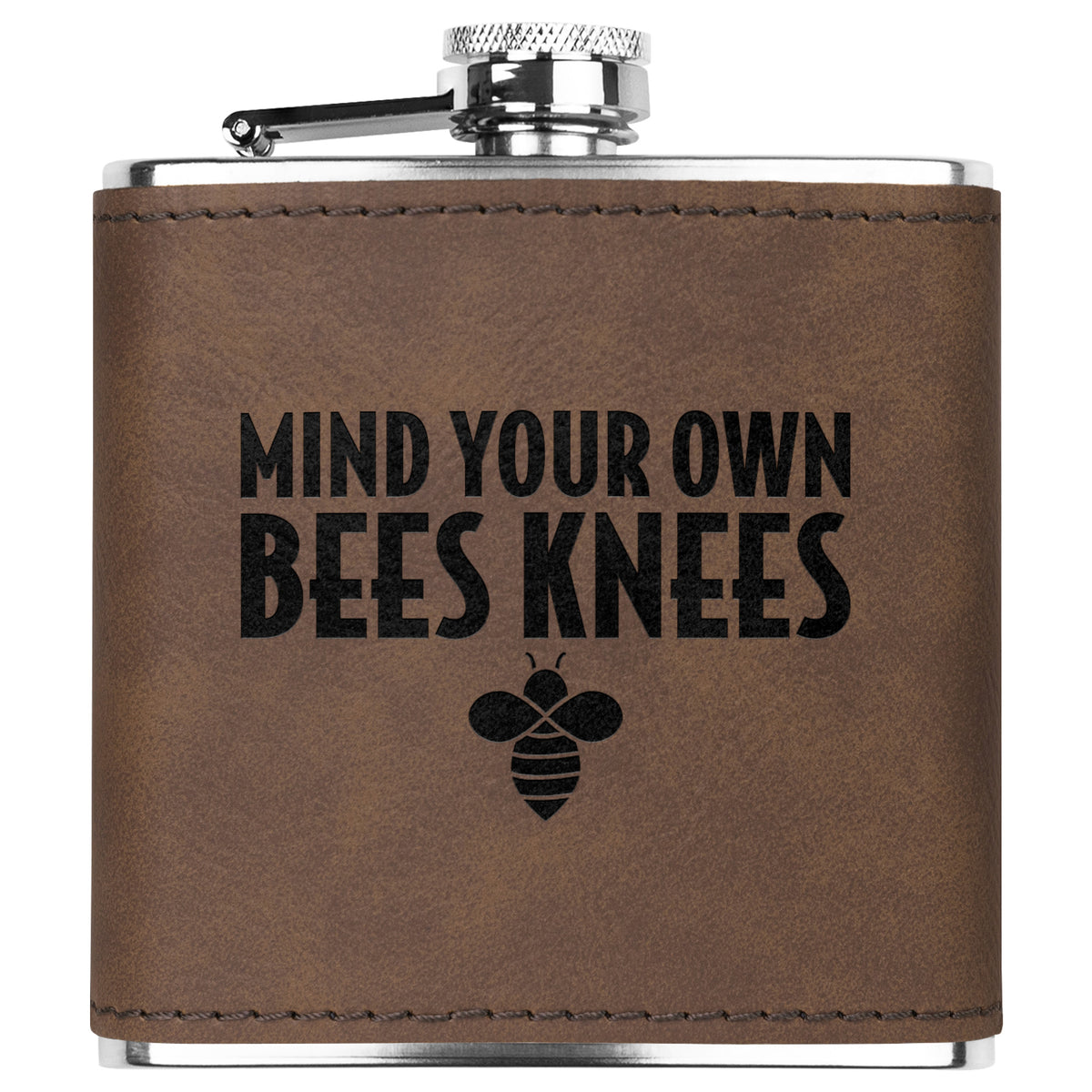 Mind Your Own Bees Knees Leather-Wrapped Stainless Steel Flask