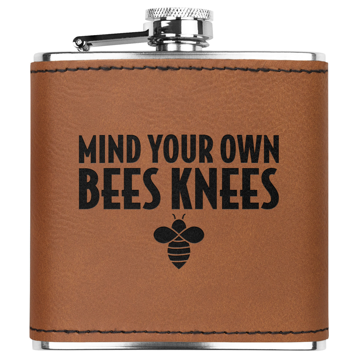 Mind Your Own Bees Knees Leather-Wrapped Stainless Steel Flask