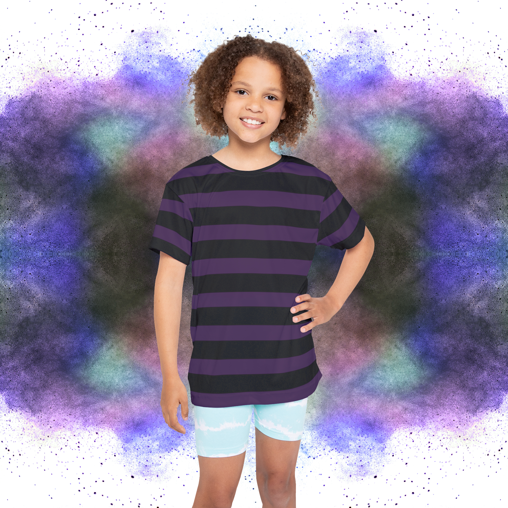 Purple & Black Striped Kids' Moisture-Wicking Poly Tee | Sizes XS