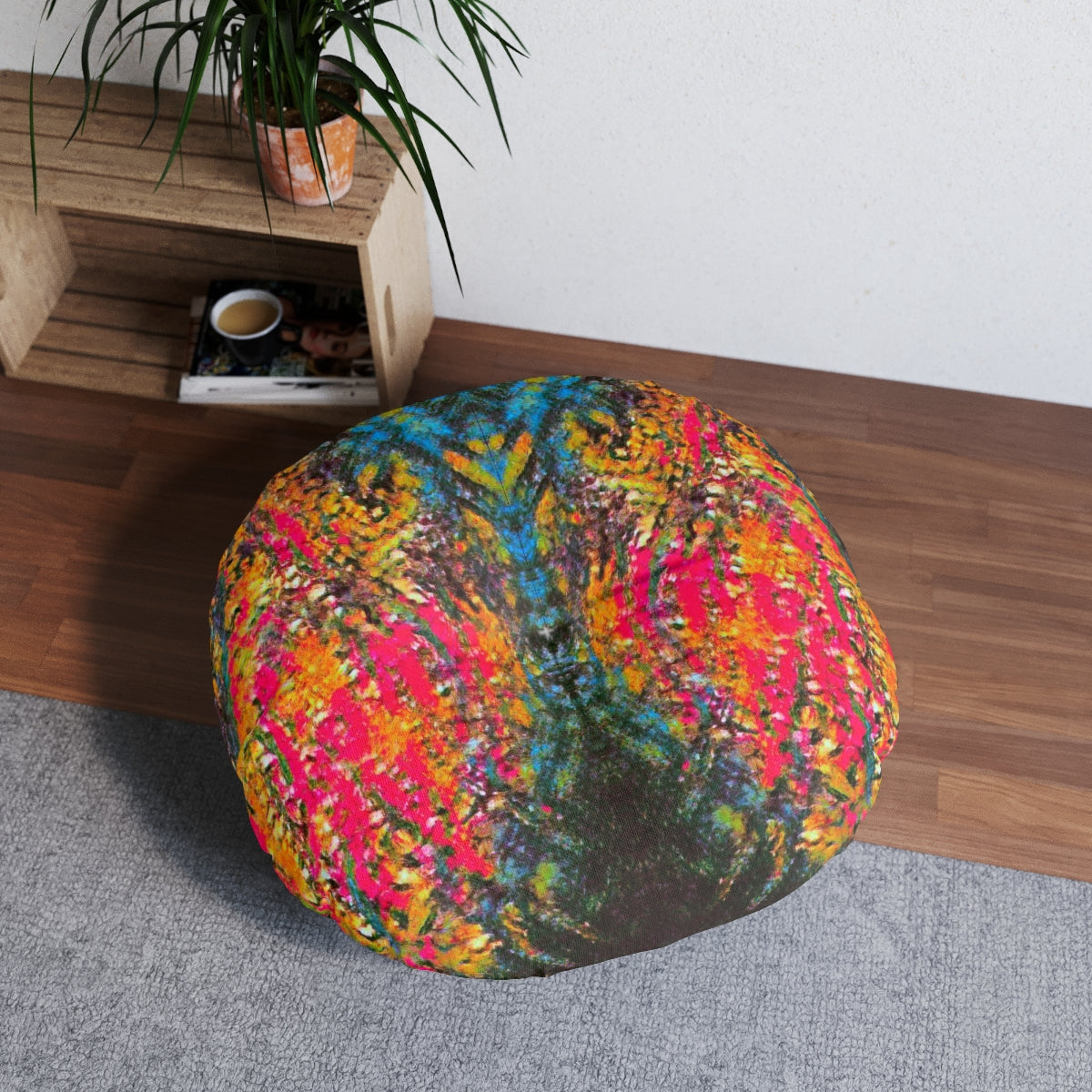 Two-Sided Brazen Colors Tufted Floor Pillow, Round