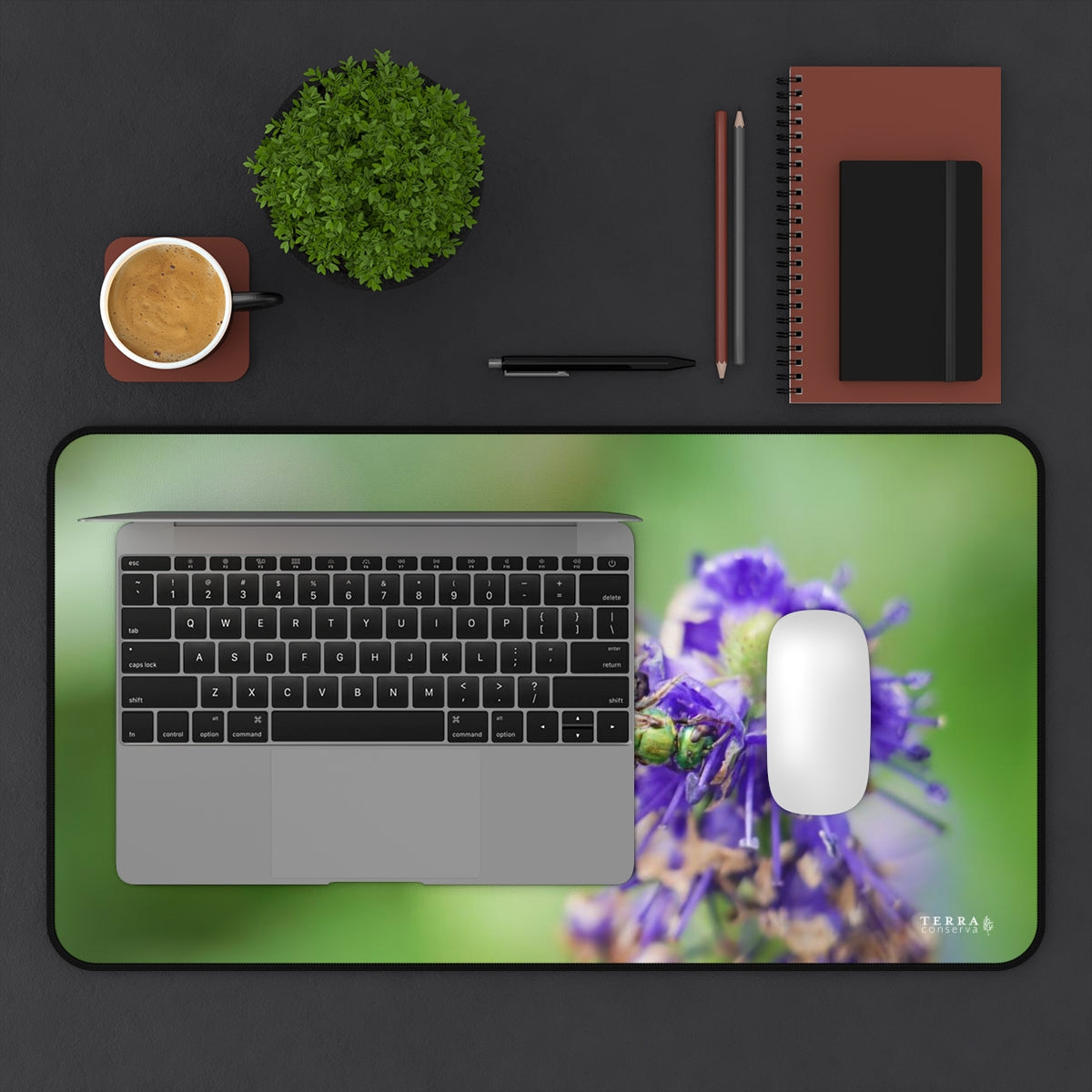 Green Sweat Bee Pollinates Flowers Full-Size Gaming Mousepad