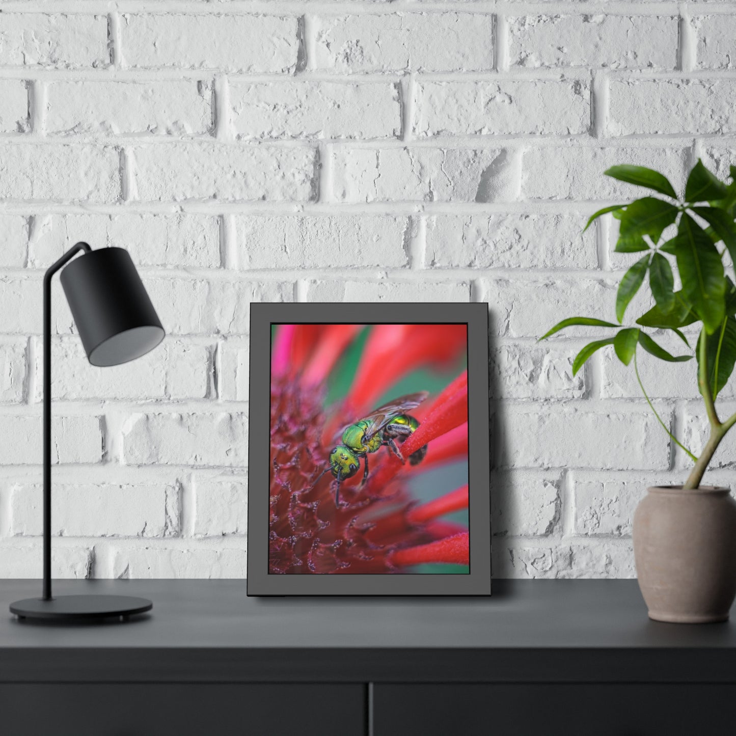 Beautiful Green Bee Framed Print | Nature Photography