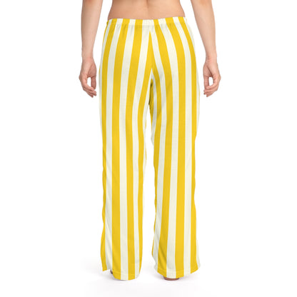 Lemony Yellow Vertical Striped Women's Pajama Pants