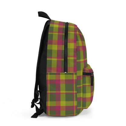 Muted Green + Pink Plaid Water-Resistant School Backpack