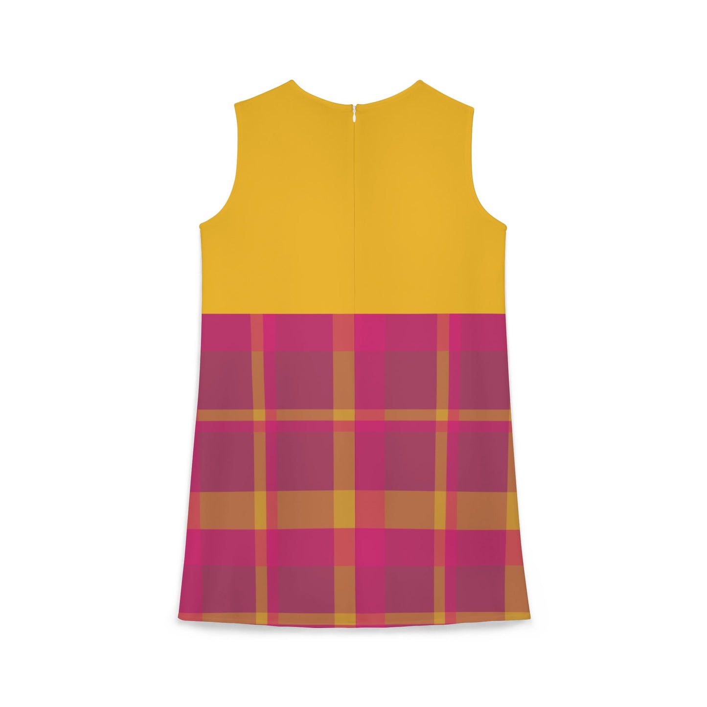 Pink + Yellow Plaid Sleeveless Trapeze Mini Dress