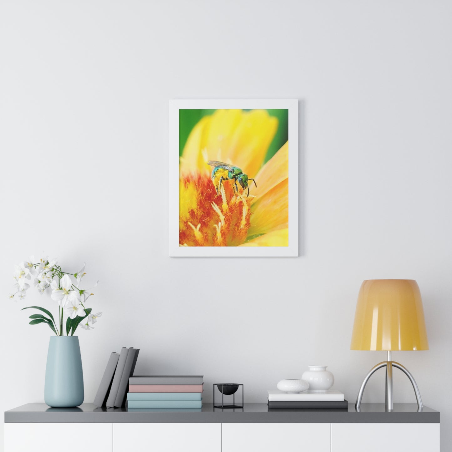 Metallic Green Bee Framed Matte Print