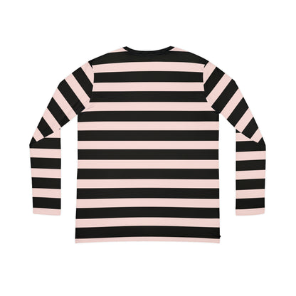 Gently Pink + Black Striped Women's Long Sleeve V-neck Shirt