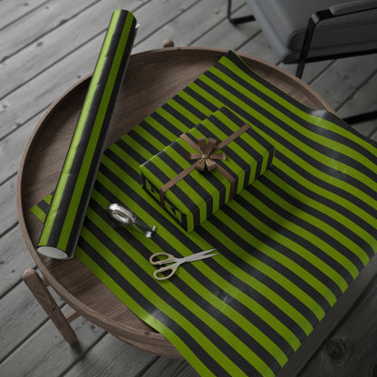 Avocado Green Striped Wrapping Paper Roll (3 sizes)