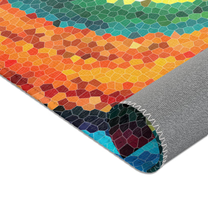 Pixel Mosaic Teal Orange Indoor Area Rug