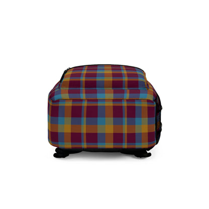 Mustard + Plum Plaid Water-Resistant School Backpack