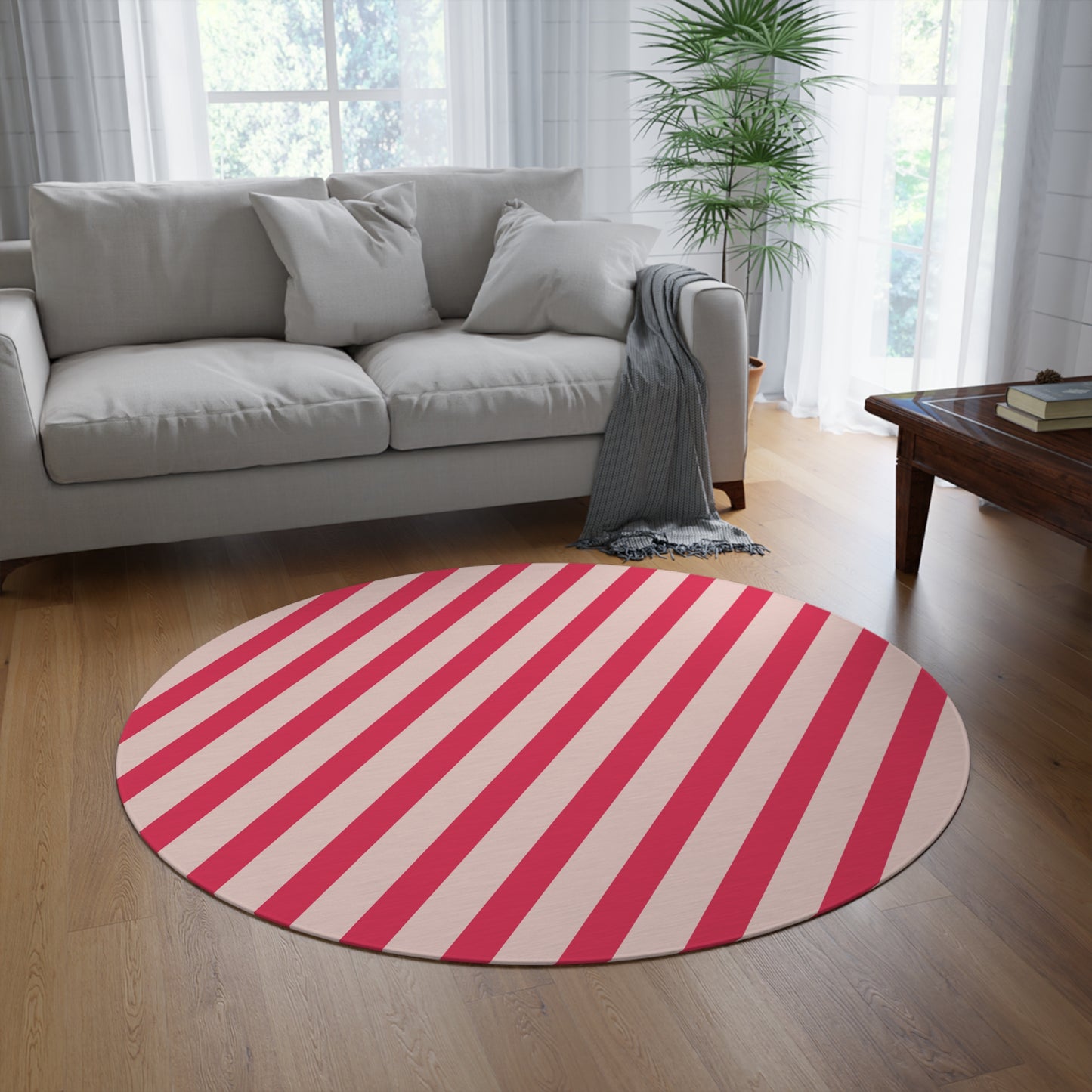 Pink Stripes Round Rug