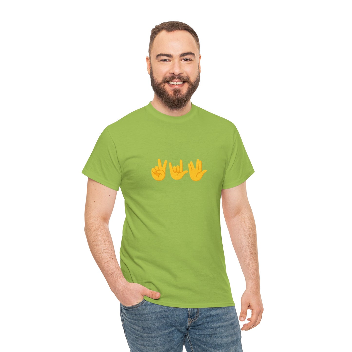 Peace, Love, Live Long Emoji Adult 100% Cotton T-Shirt (Multicolors)