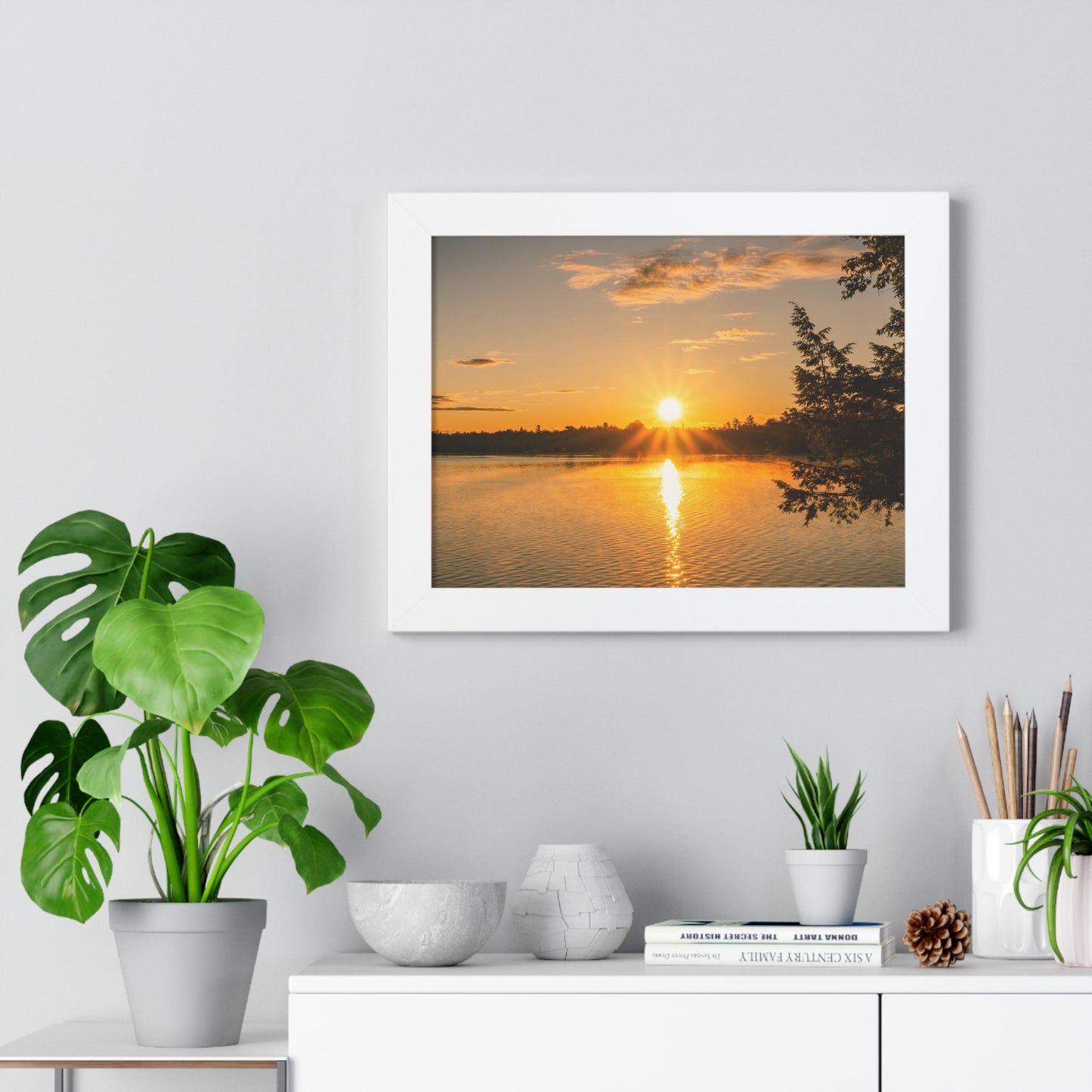 Summer Sunrise Over A Maine Lake Framed Matte Print