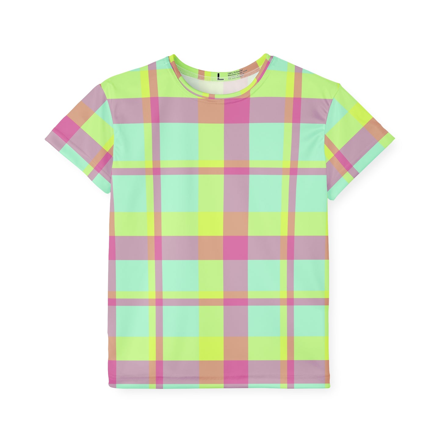 Neon Green + Pink Funky Plaid Kids' Poly Tee