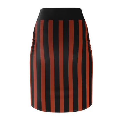 Earthy Red + Black Striped Women's Pencil Skirt