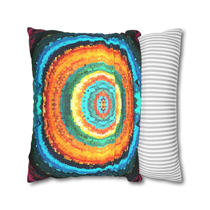 Pixel Mosaic Teal Orange Faux Suede Throw Pillow Case (multi sizes)