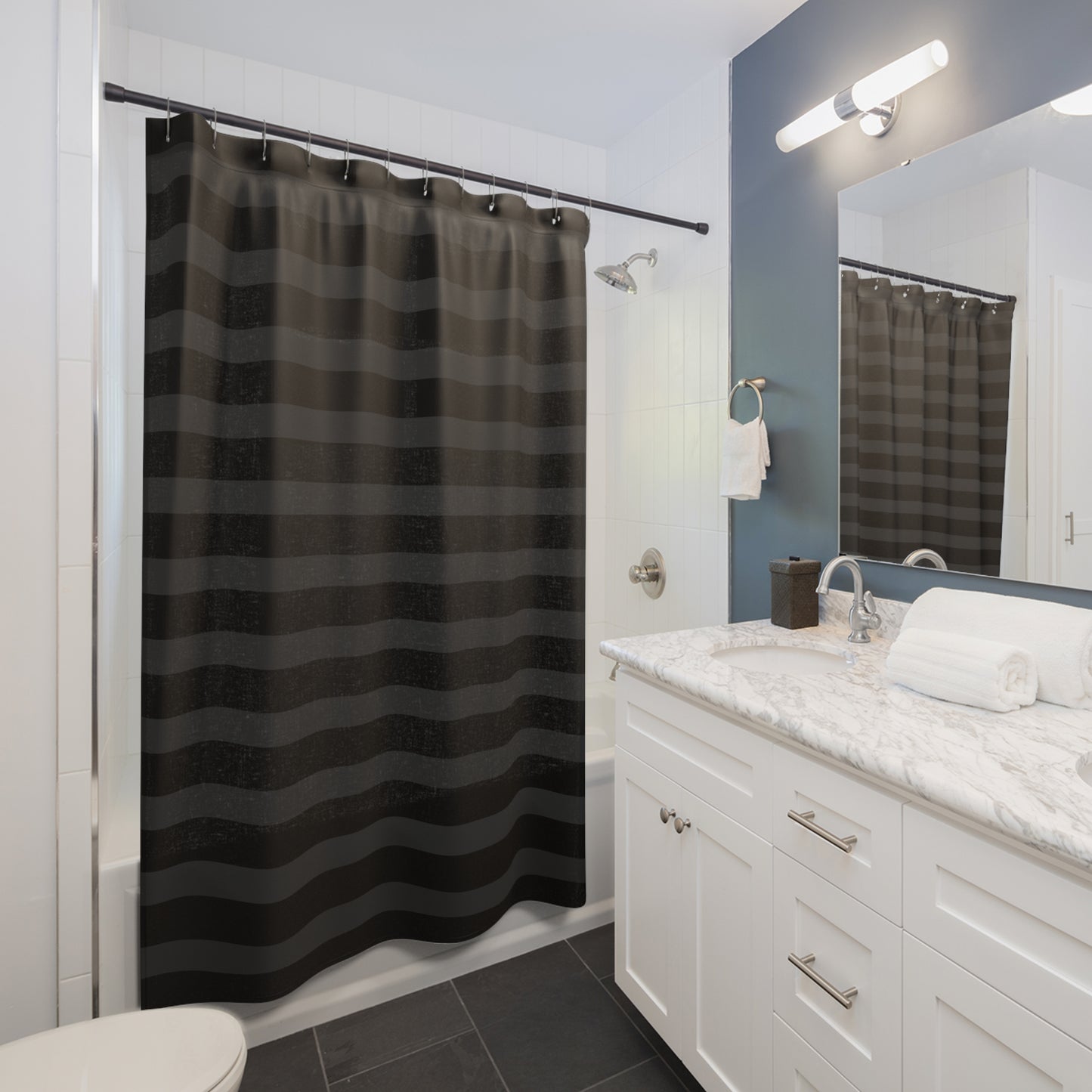 Black + Gray Striped Shower Curtain