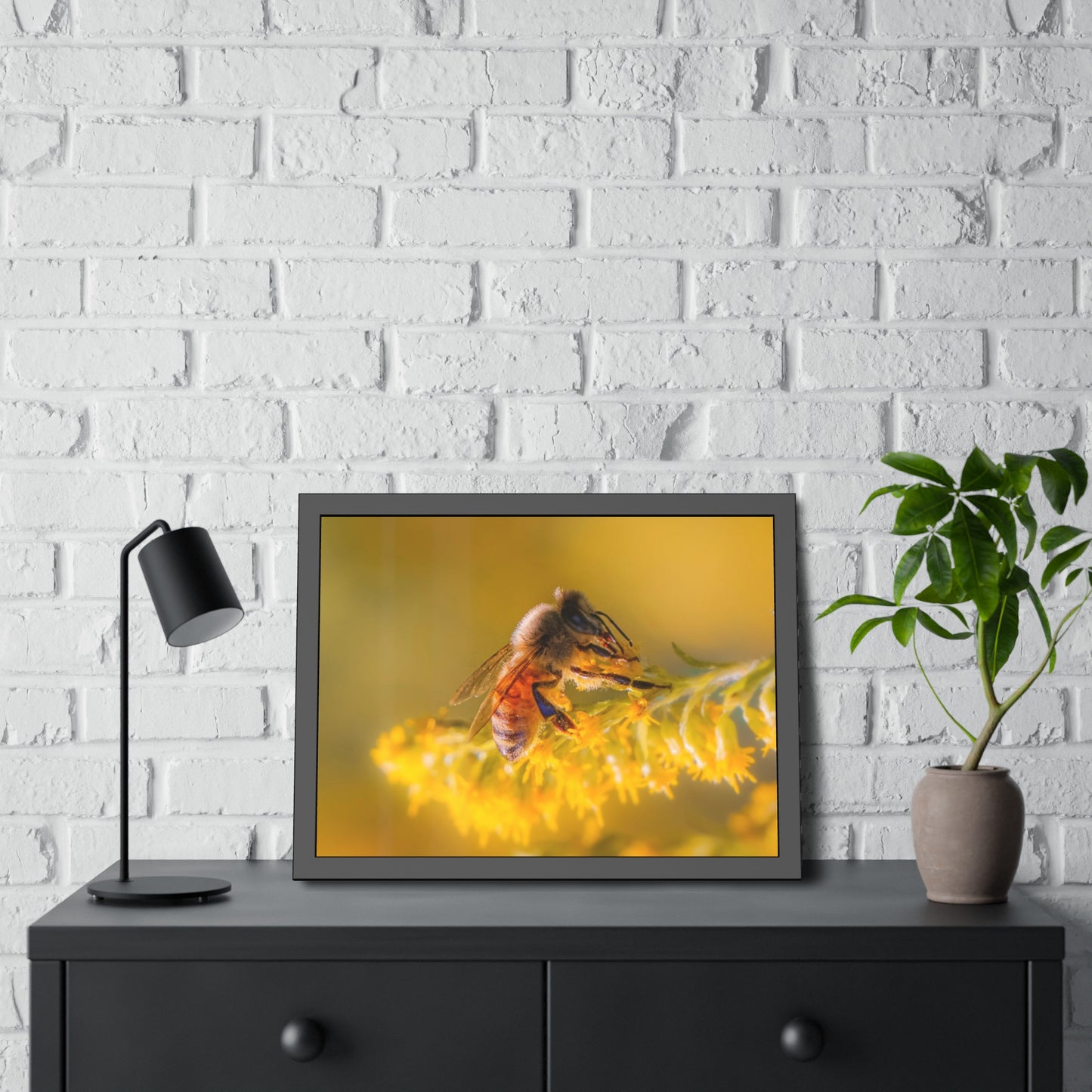Golden Honey Bee Framed Print | Nature Photography