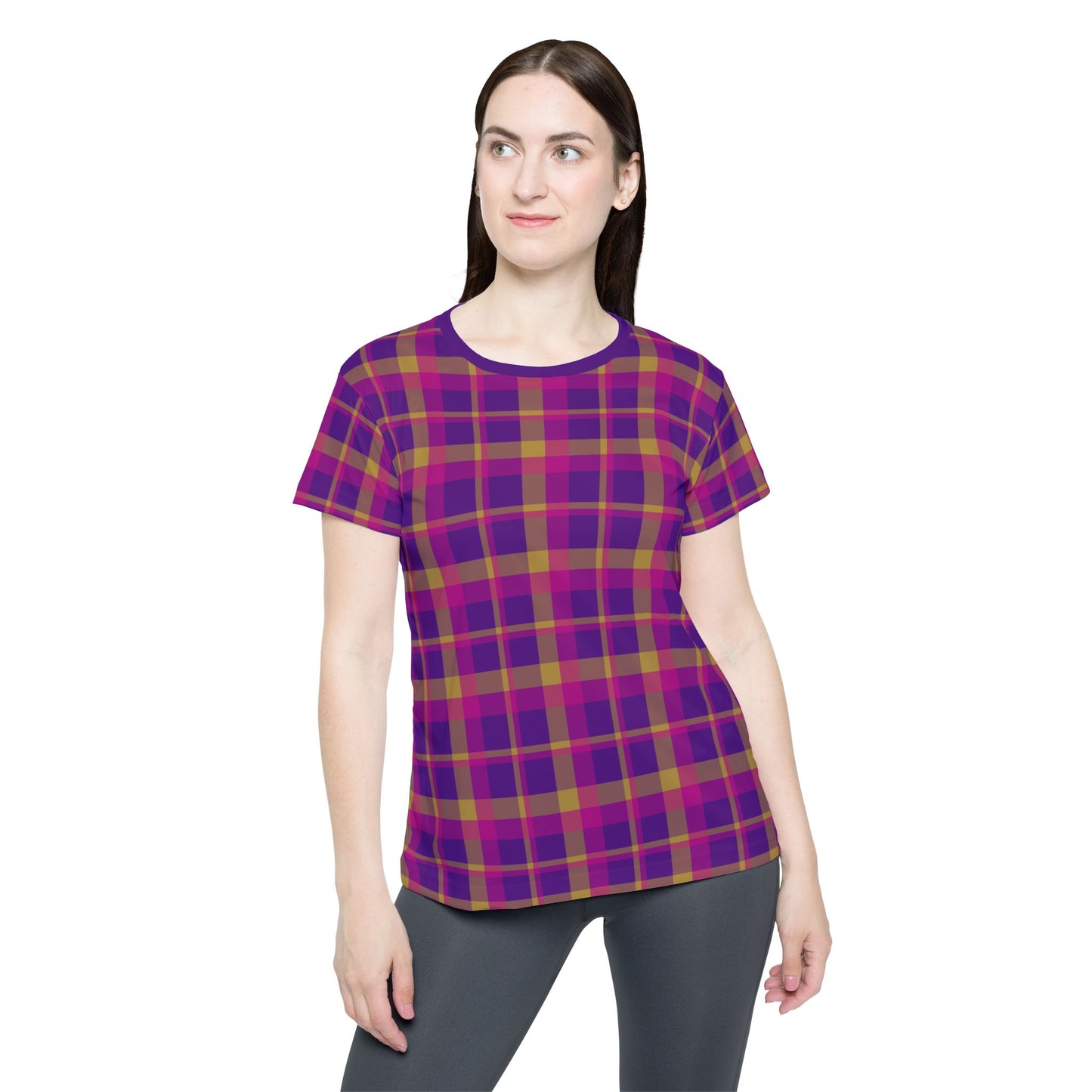 Yellow + Magenta Plaid Women's Athletic Shirt