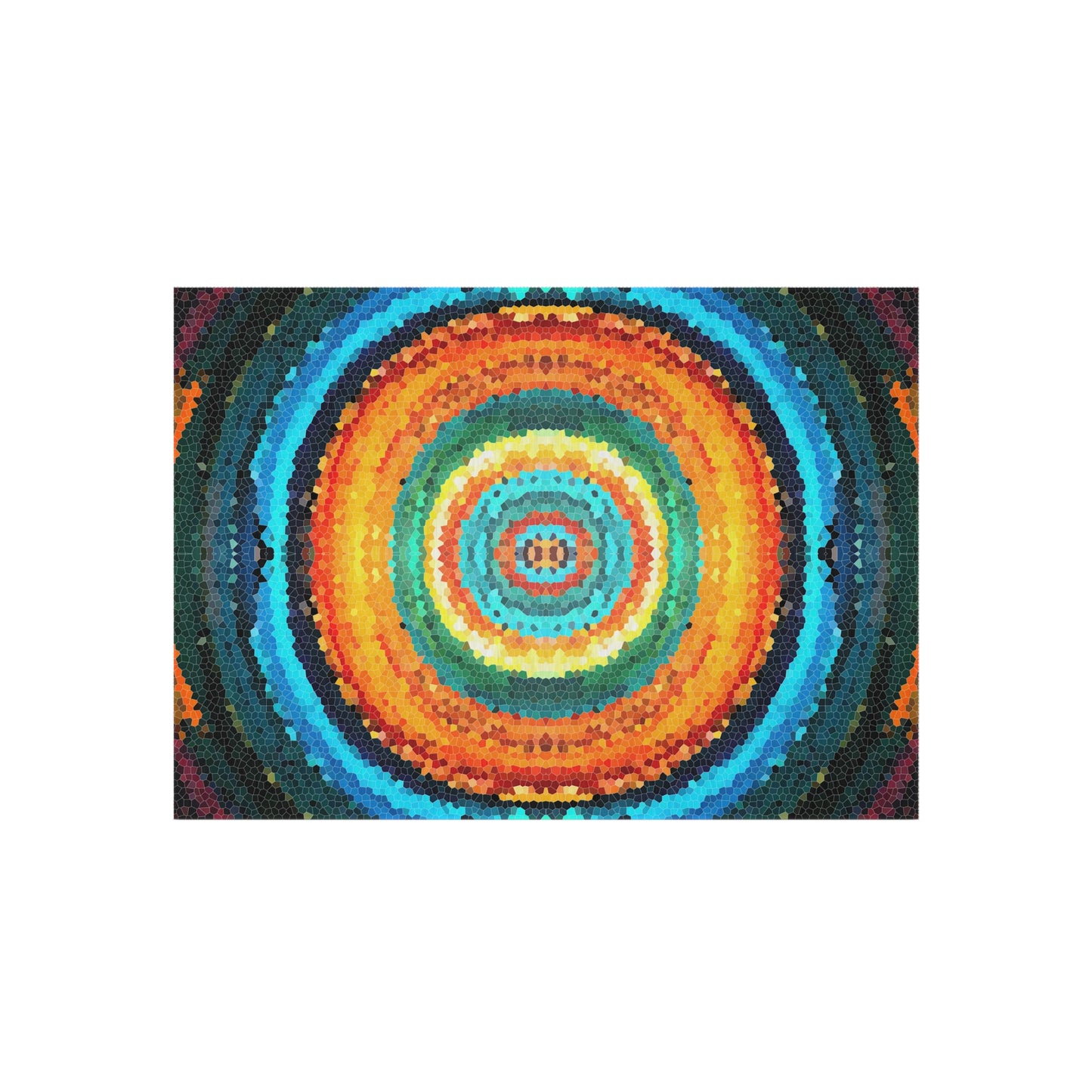 Pixel Mosaic Teal Orange Outdoor Rug