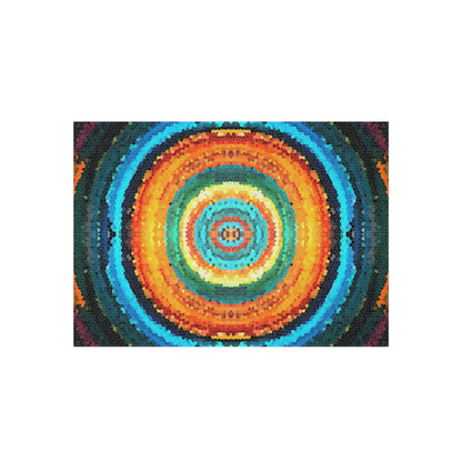Pixel Mosaic Teal Orange Outdoor Rug